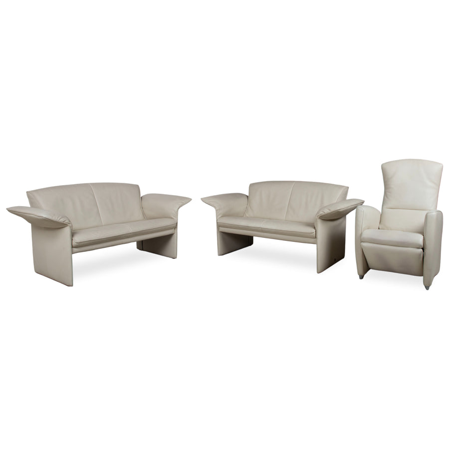Jori JR 2700 Suite Leather Two-seater 2x Armchair Cream Beige Sofa Couch Manual Function