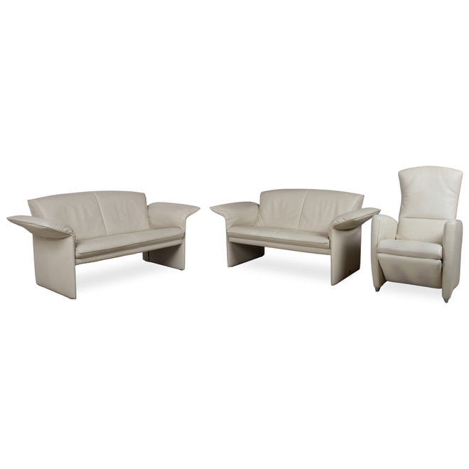 Jori JR 2700 Garnitur Leder Zweisitzer 2x Sessel Creme Beige Sofa Couch manuelle Funktion