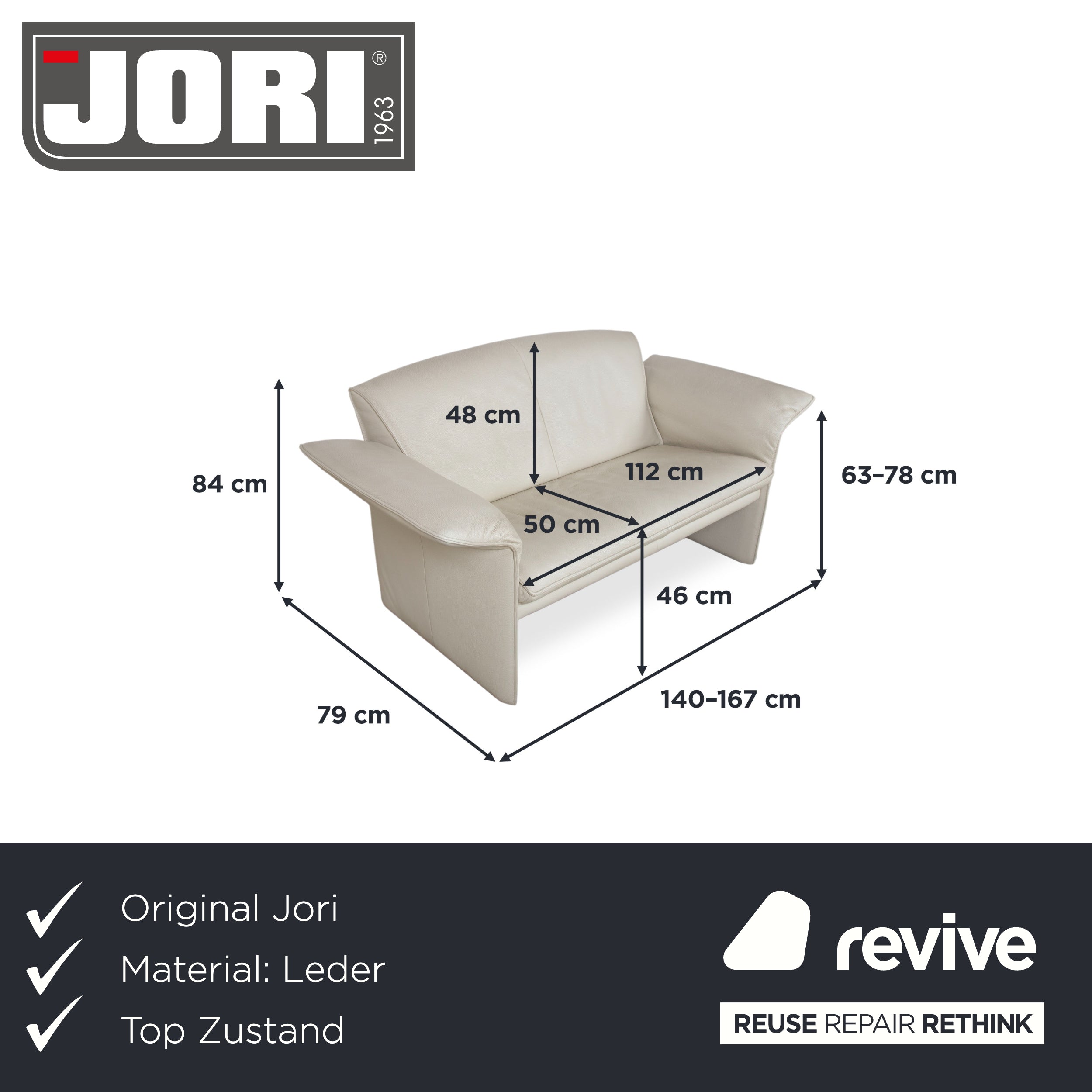 Jori JR 2700 Leder Zweisitzer Creme Beige Sofa Couch manuelle Funktion