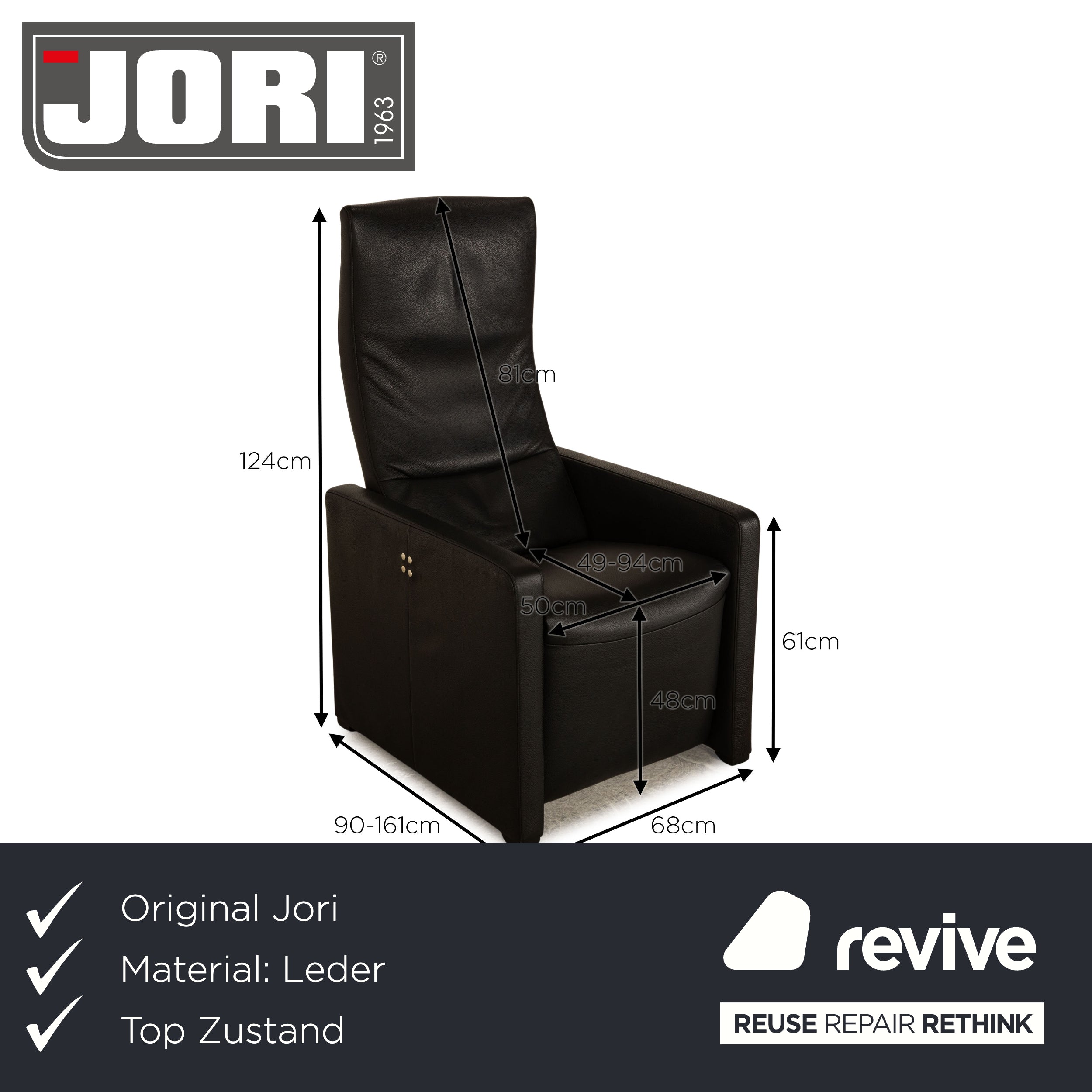 Jori JR 3170 Leder Sessel Schwarz elektrische Funktion