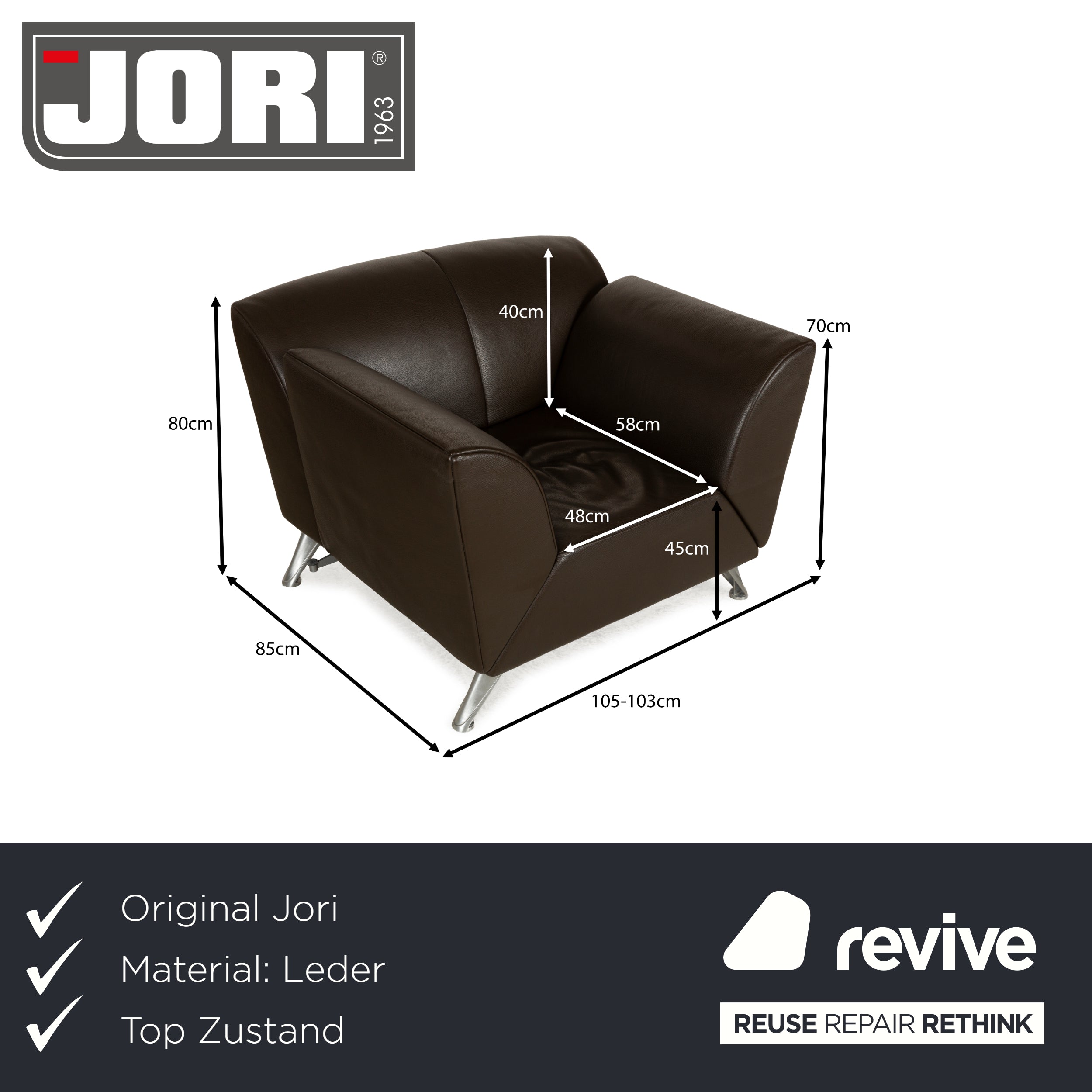 Jori JR-8100 Leder Sessel  Dunkelbraun manuelle Funktion
