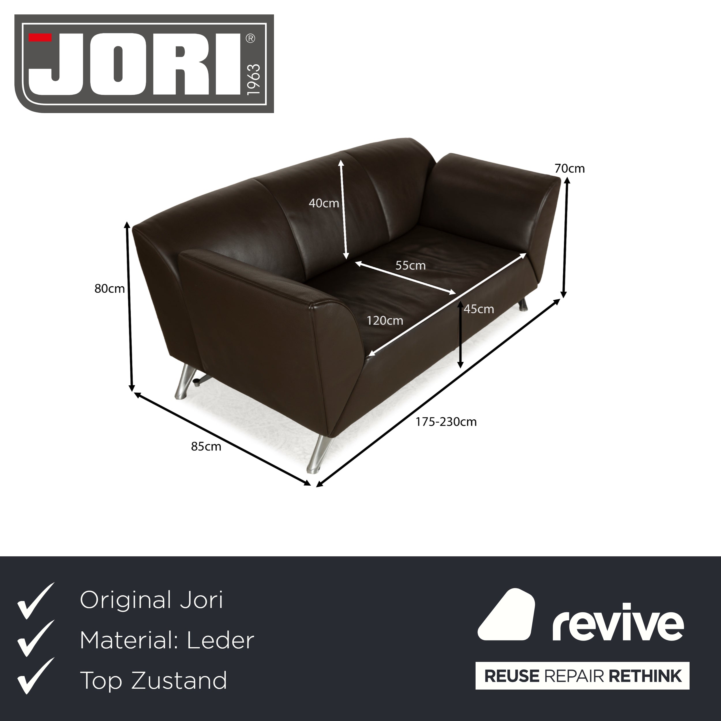 Jori JR-8100 Leder Zweisitzer Dunkelbraun manuelle Funktion Sofa Couch