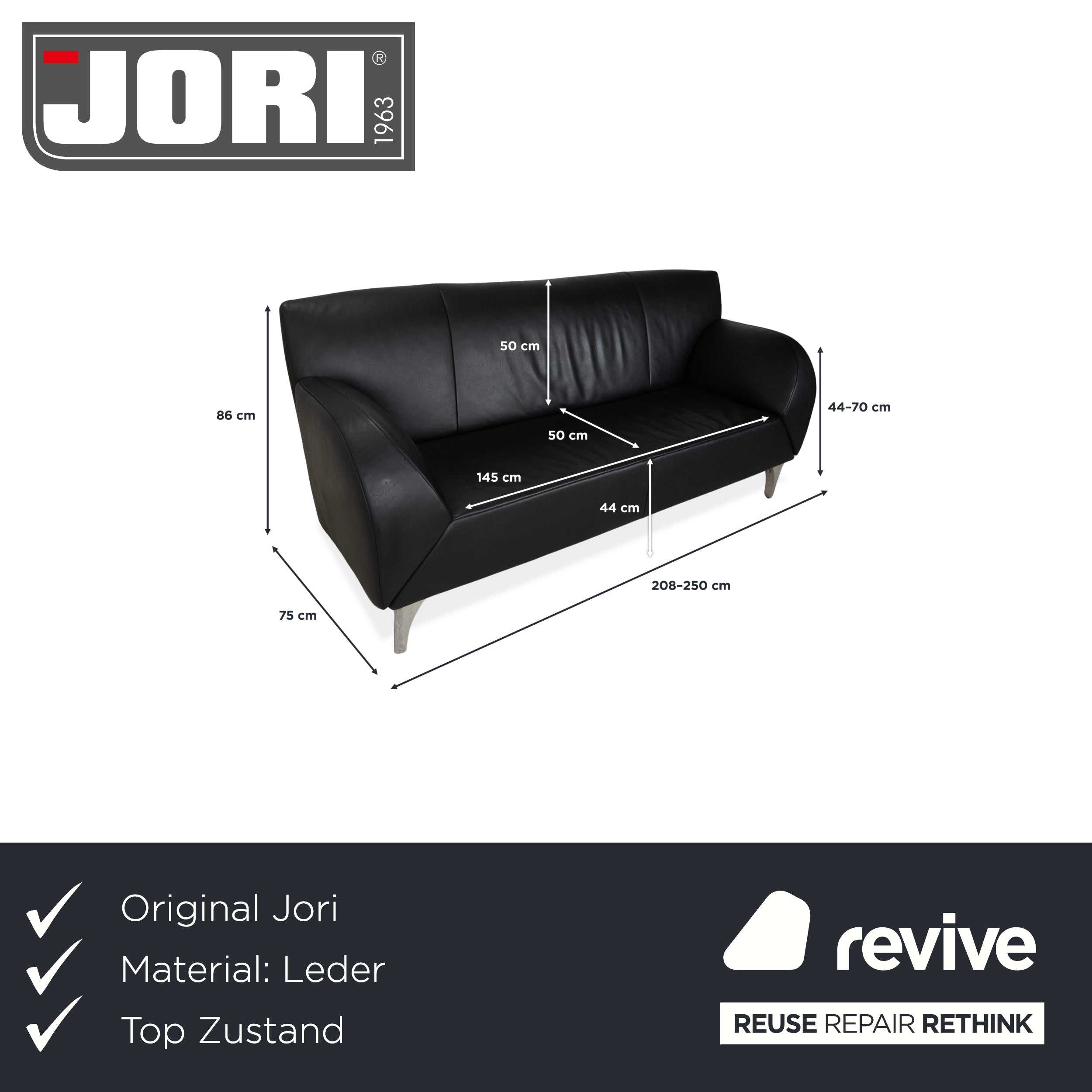 Jori JR-8100 Leder Zweisitzer Schwarz manuelle Funktion Sofa Couch