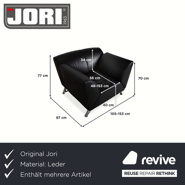 Jori JR-8100 Leather Two-Seater Sofa Couch Armchair Black Manual Function