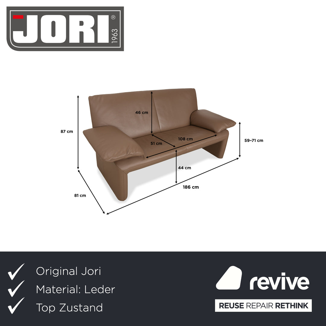 Canapé deux places en cuir Jori JR 8750, couleur taupe marron, à réglage manuel