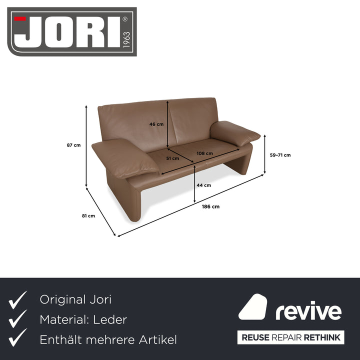 Canapé deux places en cuir Jori JR 8750, couleur taupe marron, à réglage manuel
