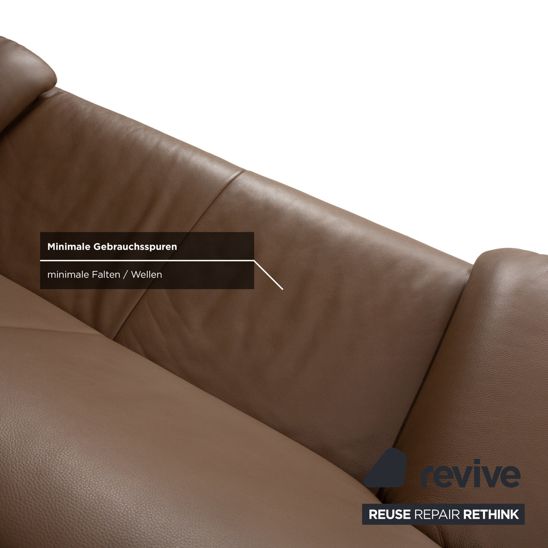 Canapé deux places en cuir Jori JR 8750, couleur taupe marron, à réglage manuel