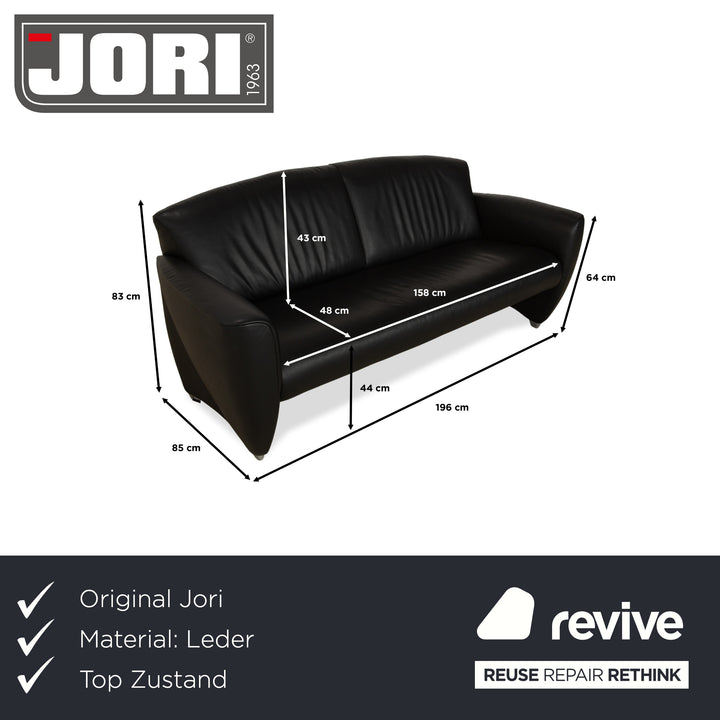 Jori JR3200 Leder Dreisitzer Schwarz Sofa Couch