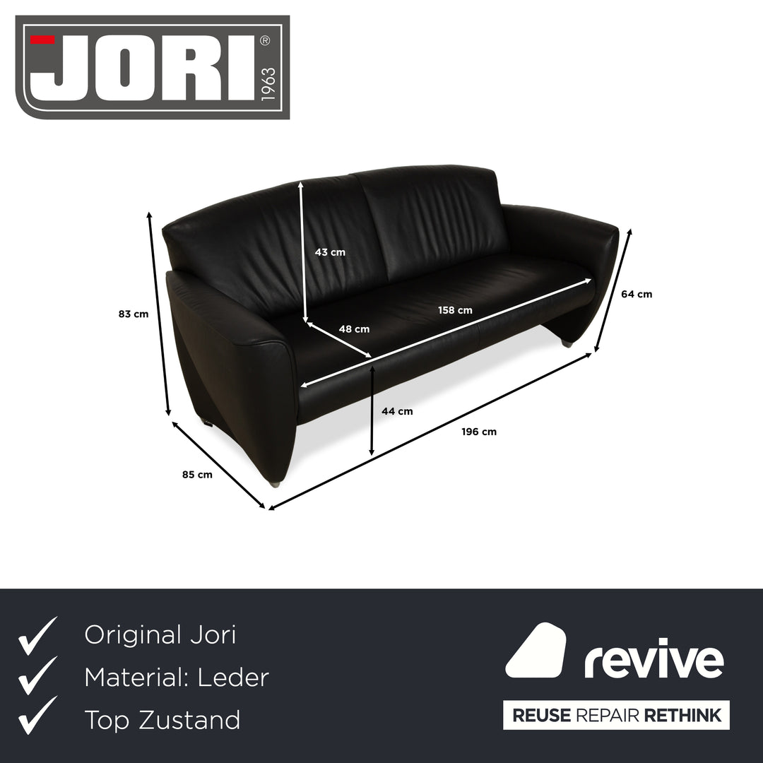 Canapé trois places en cuir noir Jori JR3200