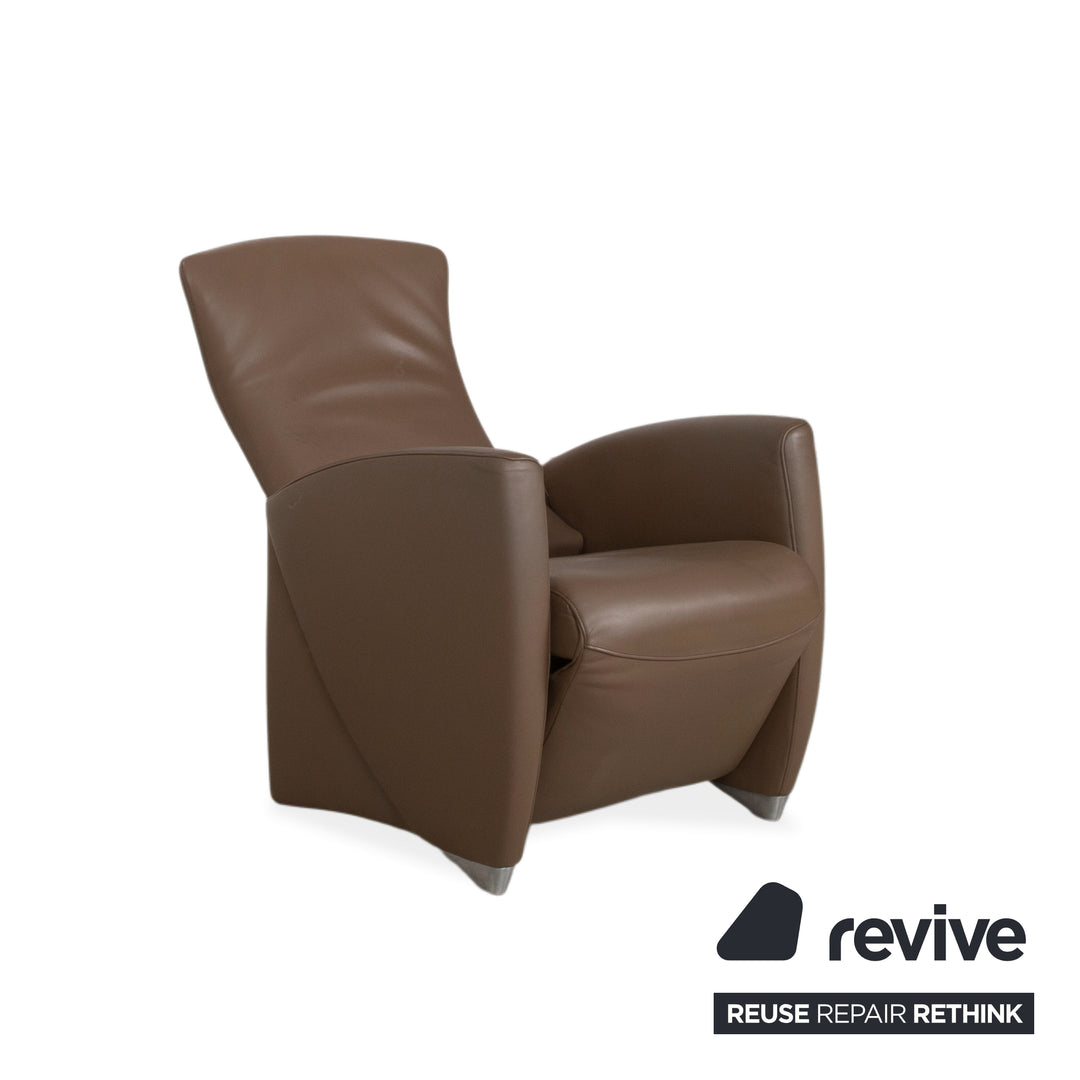 Jori Leather Armchair Brown Taupe Electric Reclining Function