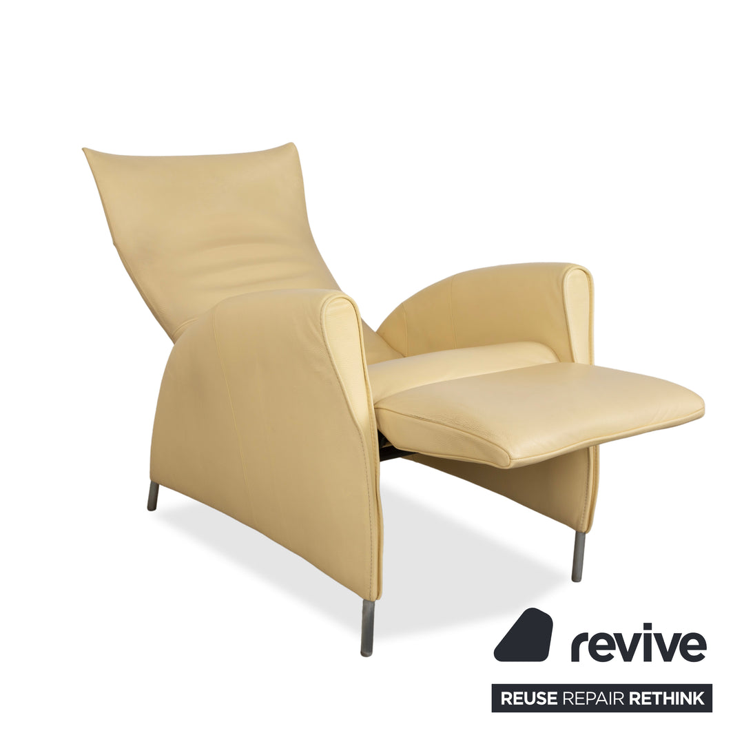 Fauteuil en cuir Jori jaune crème à commande manuelle