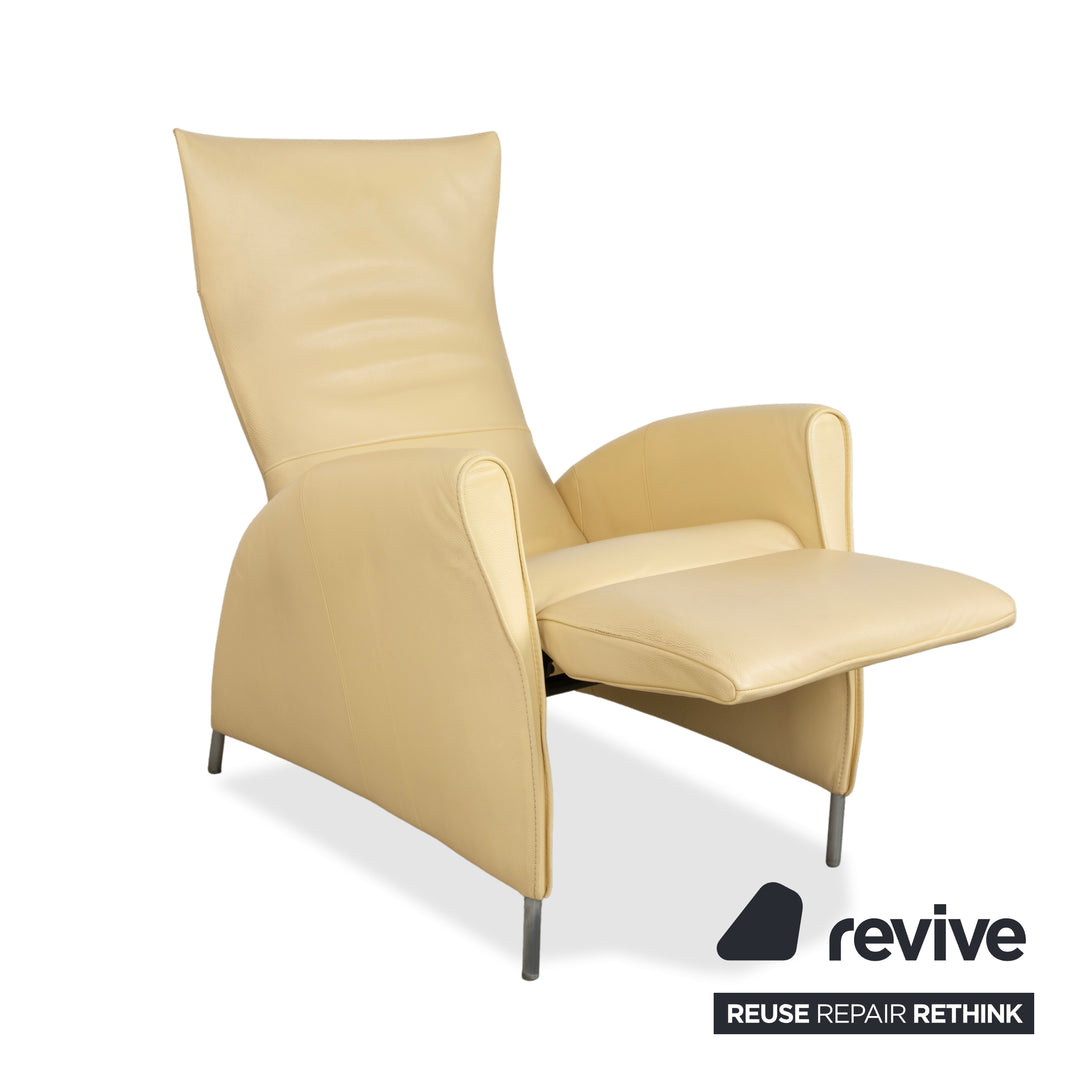 Fauteuil en cuir Jori jaune crème à commande manuelle