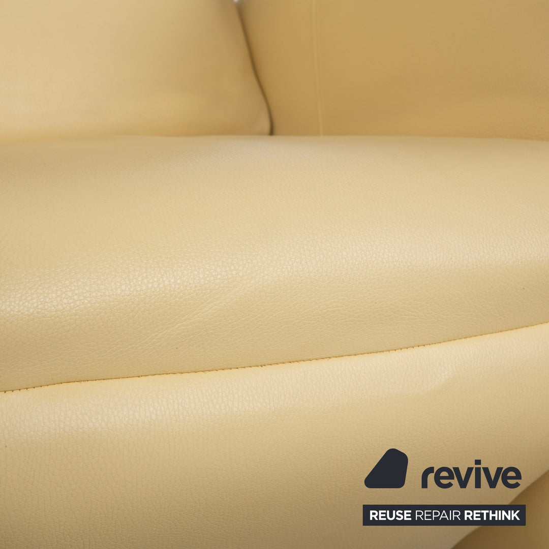 Fauteuil en cuir Jori jaune crème à commande manuelle