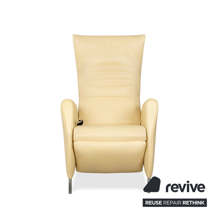 Fauteuil en cuir Jori jaune crème à commande manuelle