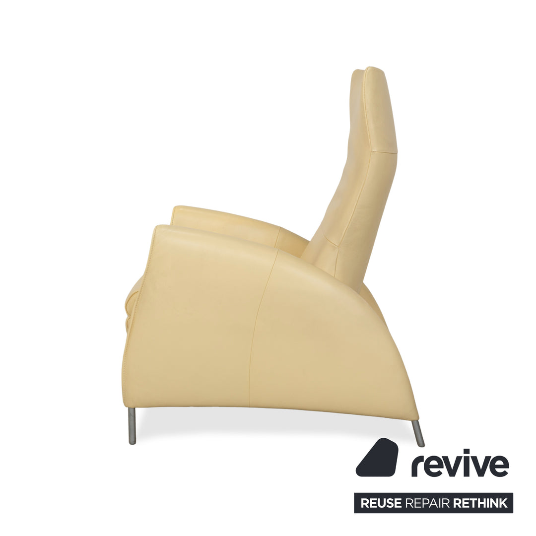 Fauteuil en cuir Jori jaune crème à commande manuelle