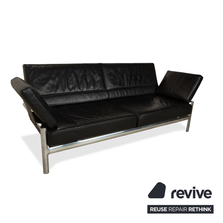 Fauteuil deux places en cuir Jori, canapé noir, fonction manuelle