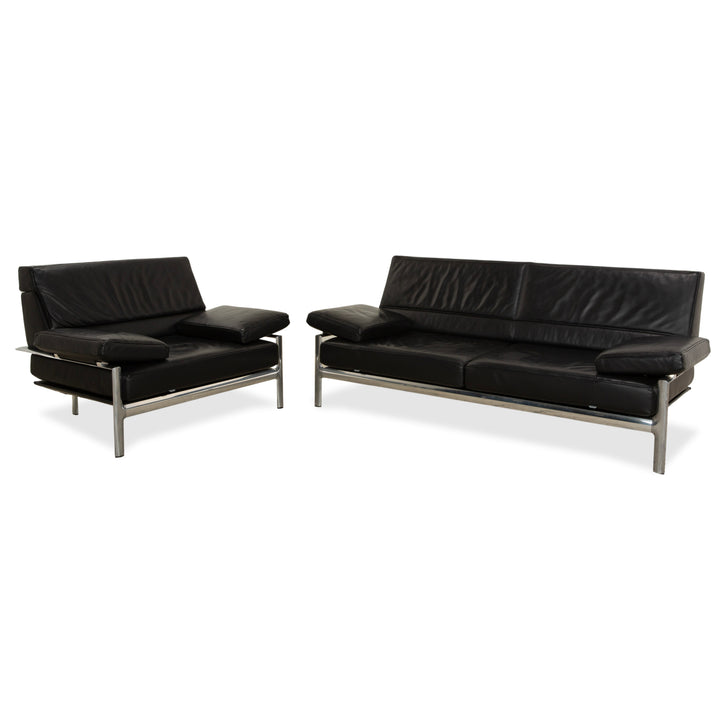 Fauteuil deux places en cuir Jori, canapé noir, fonction manuelle