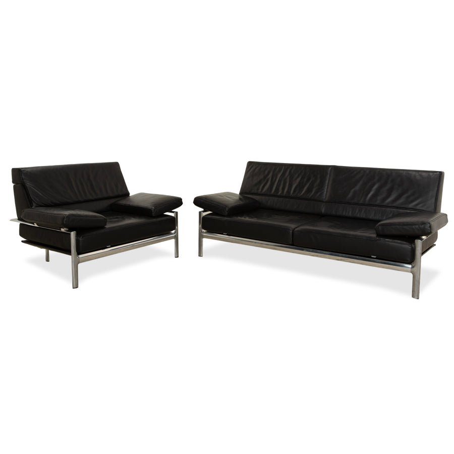 Fauteuil deux places en cuir Jori, canapé noir, fonction manuelle