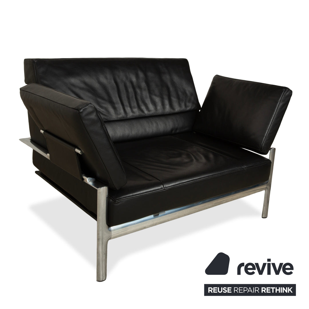 Fauteuil deux places en cuir Jori, canapé noir, fonction manuelle