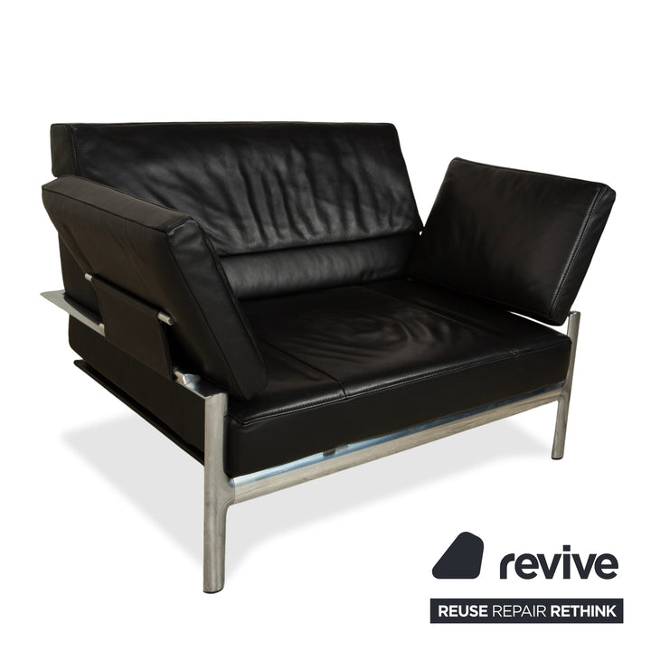 Fauteuil deux places en cuir Jori, canapé noir, fonction manuelle