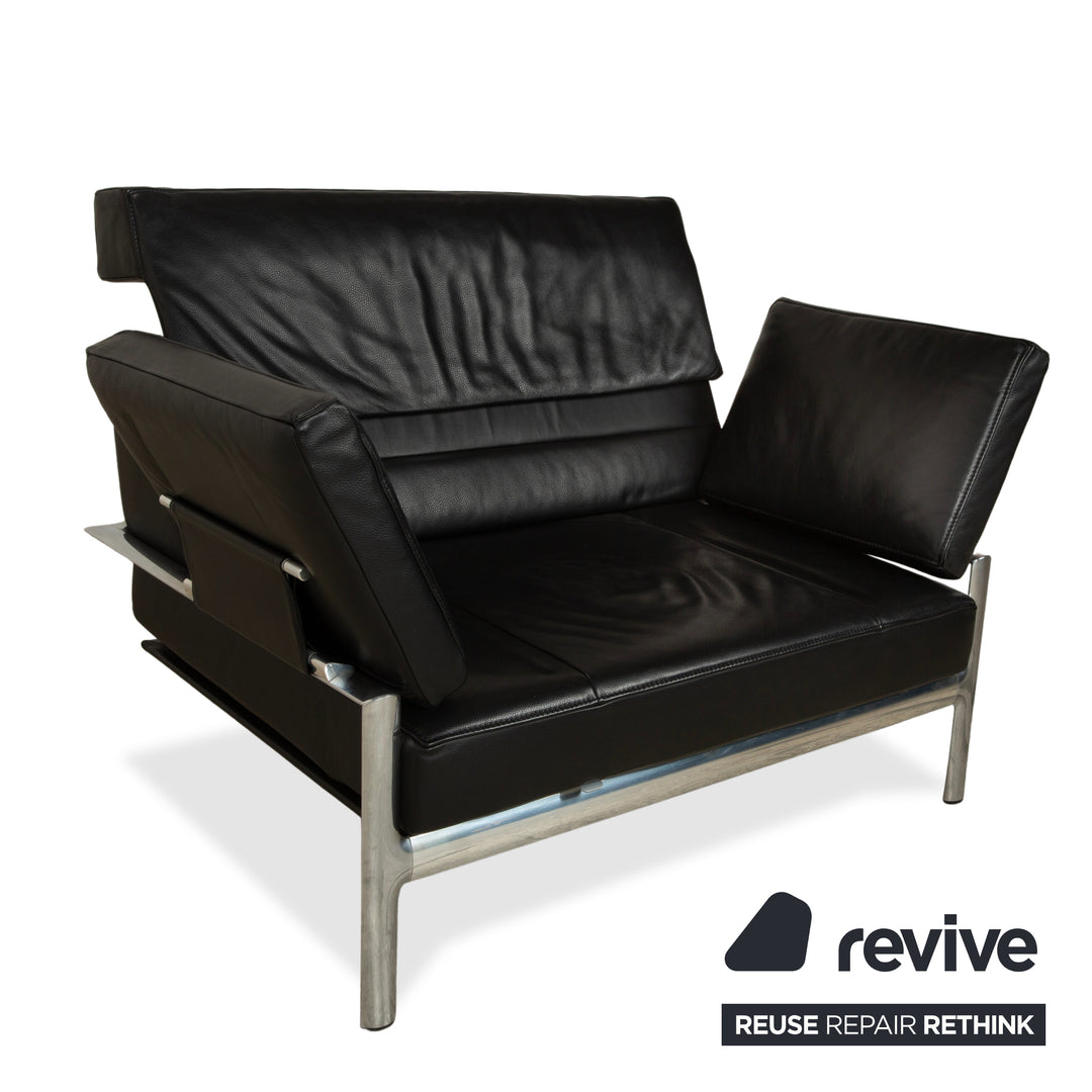 Fauteuil deux places en cuir Jori, canapé noir, fonction manuelle