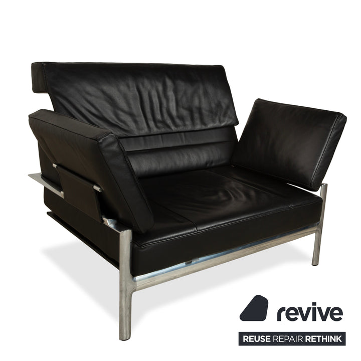 Fauteuil deux places en cuir Jori, canapé noir, fonction manuelle