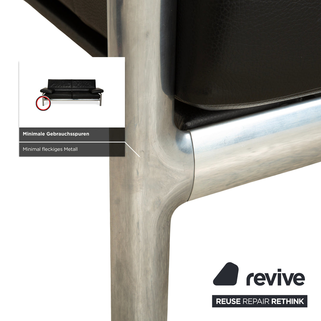 Fauteuil deux places en cuir Jori, canapé noir, fonction manuelle