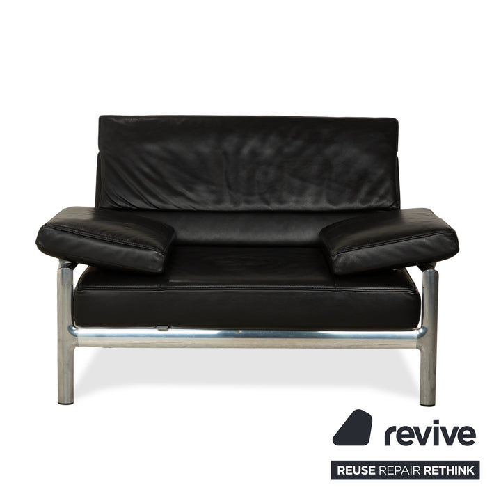 Fauteuil deux places en cuir Jori, canapé noir, fonction manuelle