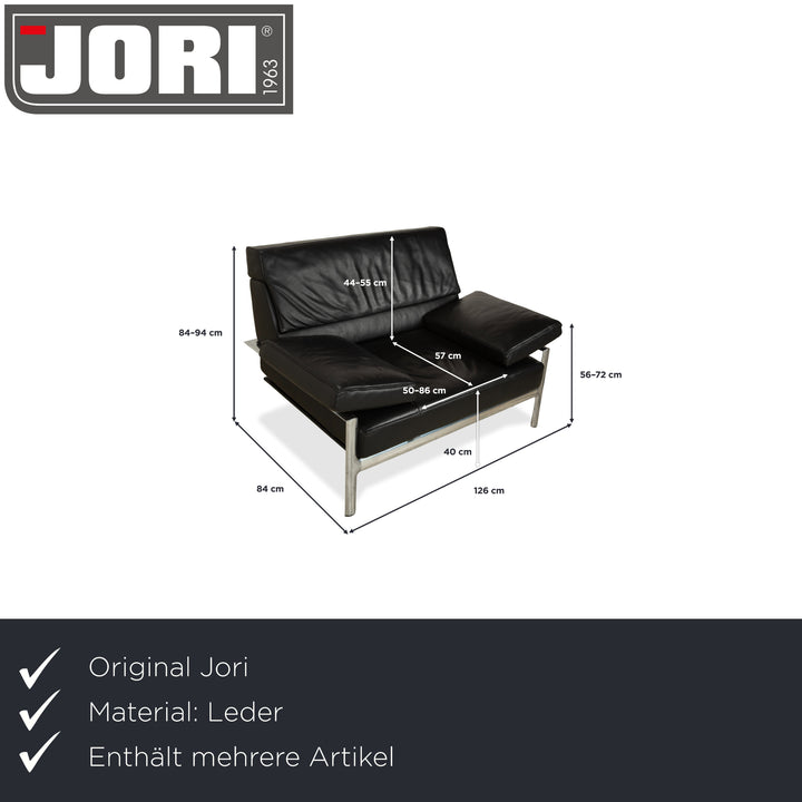 Fauteuil deux places en cuir Jori, canapé noir, fonction manuelle