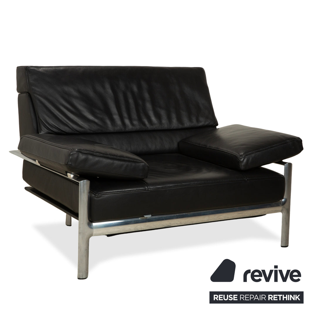 Fauteuil deux places en cuir Jori, canapé noir, fonction manuelle