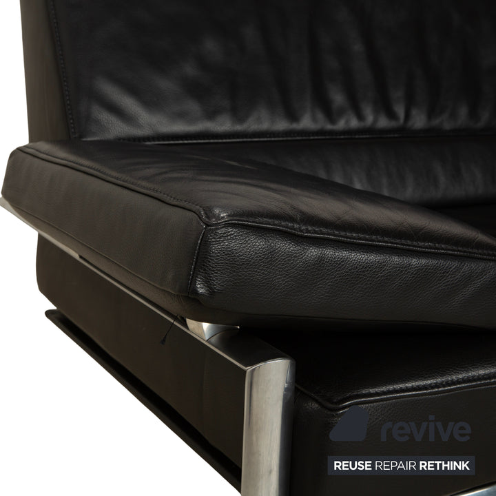 Fauteuil deux places en cuir Jori, canapé noir, fonction manuelle