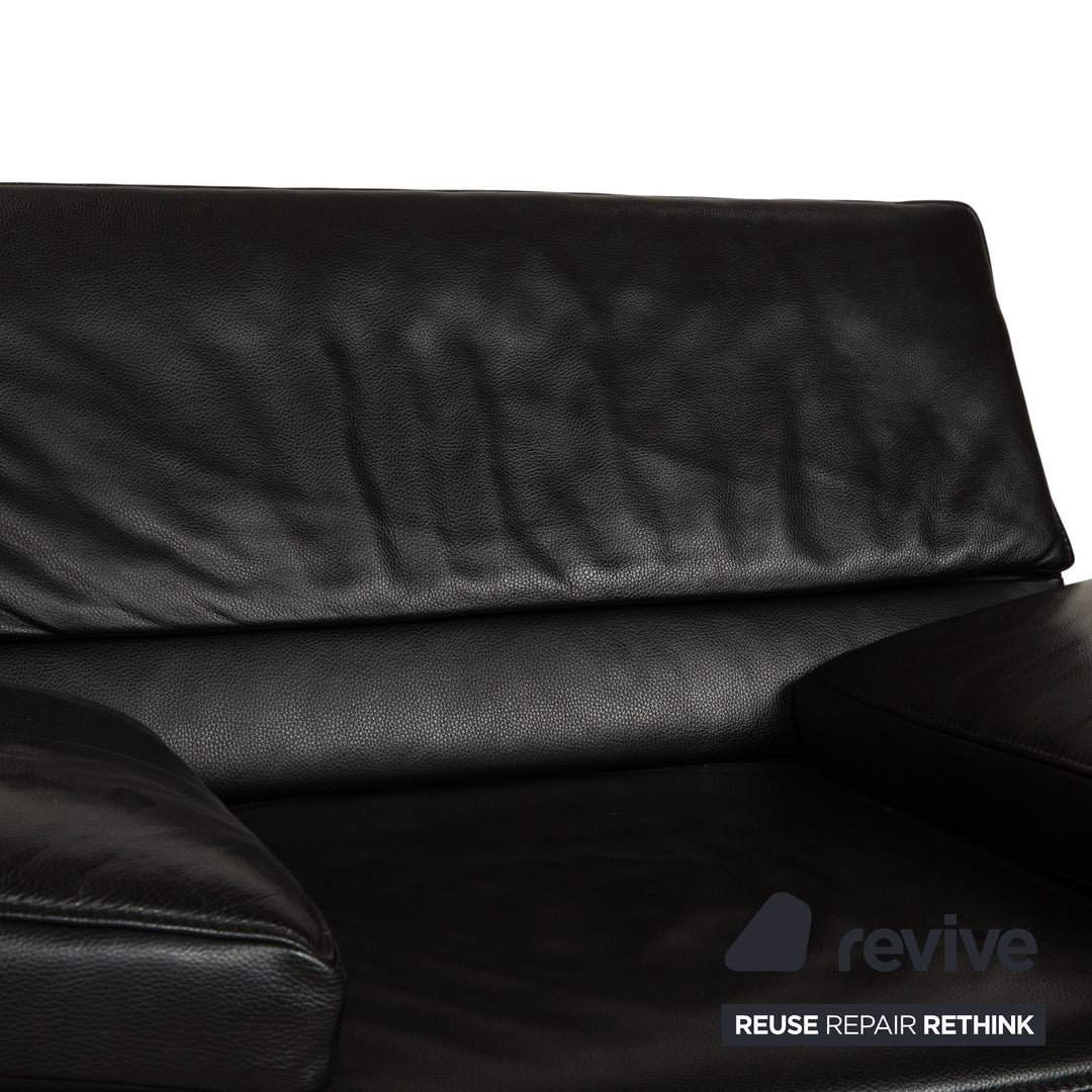 Fauteuil deux places en cuir Jori, canapé noir, fonction manuelle