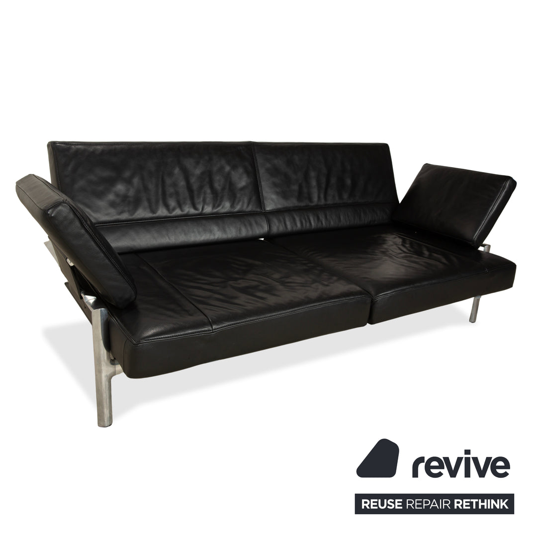 Fauteuil deux places en cuir Jori, canapé noir, fonction manuelle