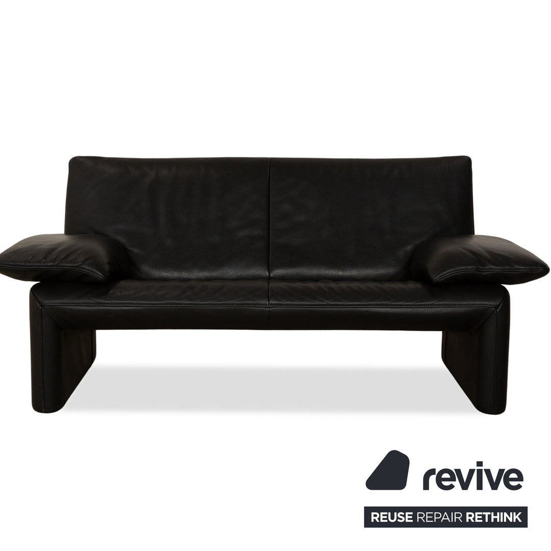 Jori Linea Leder 2x Zweisitzer mit Hocker Schwarz manuelle Funktion Sofa Couch