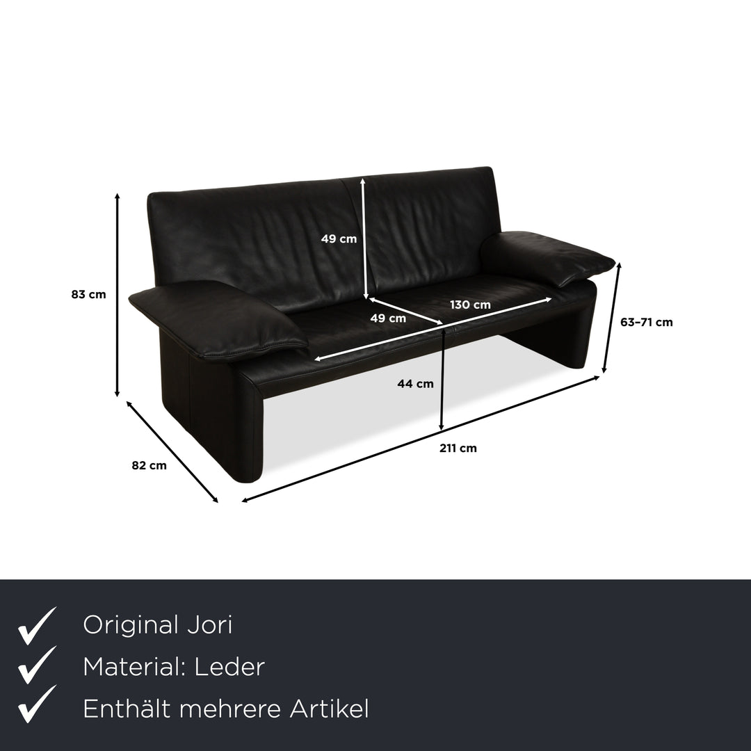 Jori Linea Leder 2x Zweisitzer mit Hocker Schwarz manuelle Funktion Sofa Couch