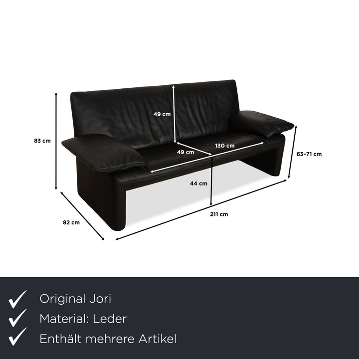 Jori Linea Leder 2x Zweisitzer mit Hocker Schwarz manuelle Funktion Sofa Couch
