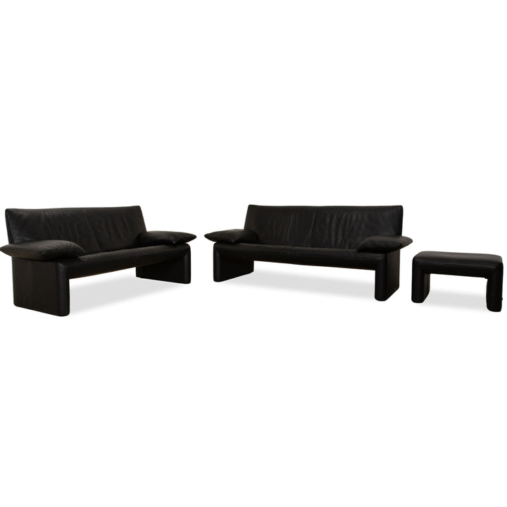 Jori Linea Leder 2x Zweisitzer mit Hocker Schwarz manuelle Funktion Sofa Couch