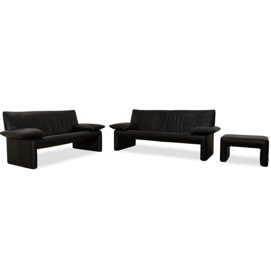 Jori Linea Leder 2x Zweisitzer mit Hocker Schwarz manuelle Funktion Sofa Couch