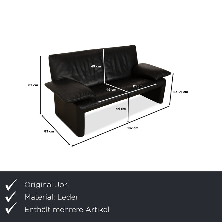 Jori Linea Leder 2x Zweisitzer mit Hocker Schwarz manuelle Funktion Sofa Couch