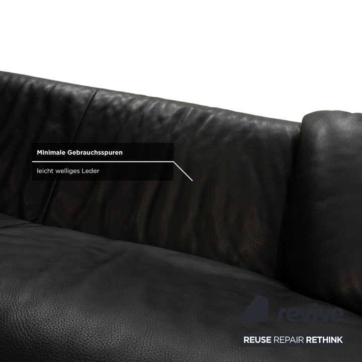 Jori Linea Leder 2x Zweisitzer mit Hocker Schwarz manuelle Funktion Sofa Couch