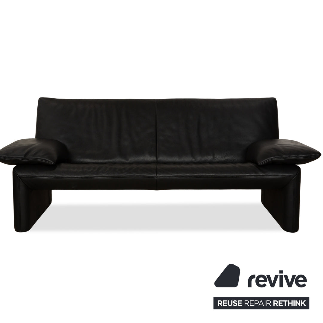 Jori Linea Leder 2x Zweisitzer mit Hocker Schwarz manuelle Funktion Sofa Couch