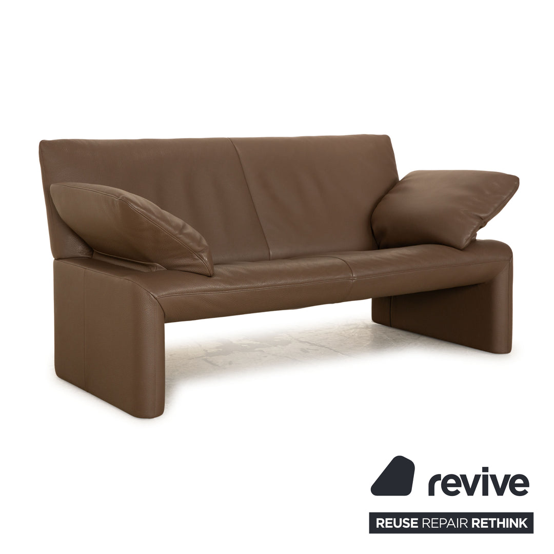 Jori Linea Leather Two Seater Brown Dark Brown Sofa Couch Manual Function