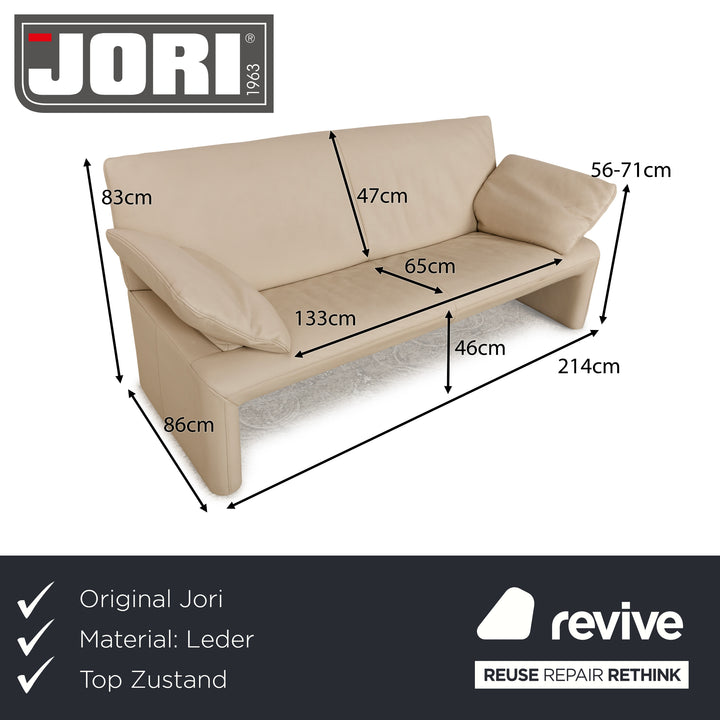 Jori Linea Leather Two Seater Cream Beige Manual Function Sofa Couch