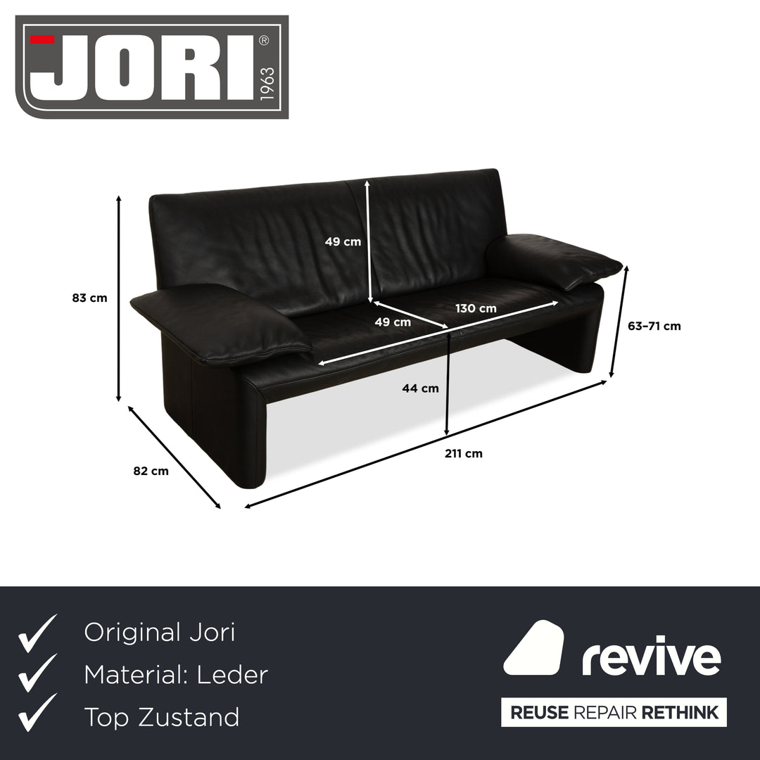 Jori Linea Leder Zweisitzer Schwarz manuelle Funktion Sofa Couch
