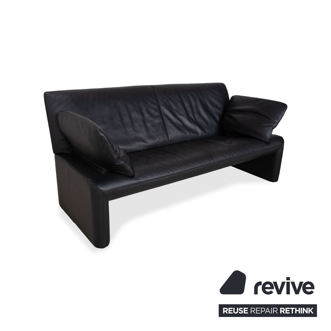 Jori Linea Cuir trois places Noir Canapé Sofa fonction manuelle