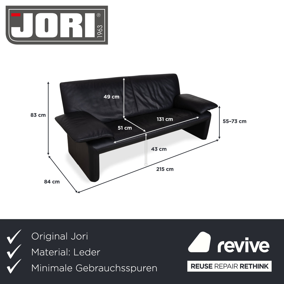Jori Linea Cuir trois places Noir Canapé Sofa fonction manuelle