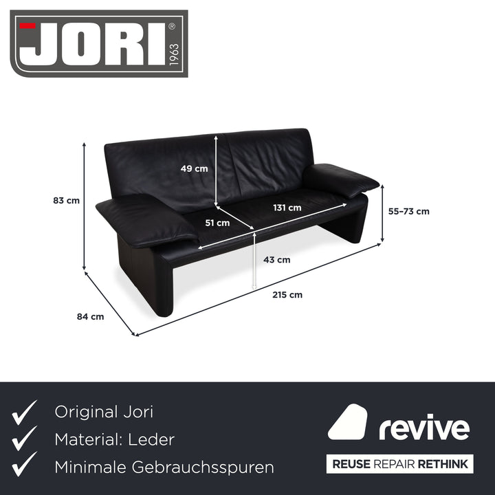 Jori Linea Cuir trois places Noir Canapé Sofa fonction manuelle