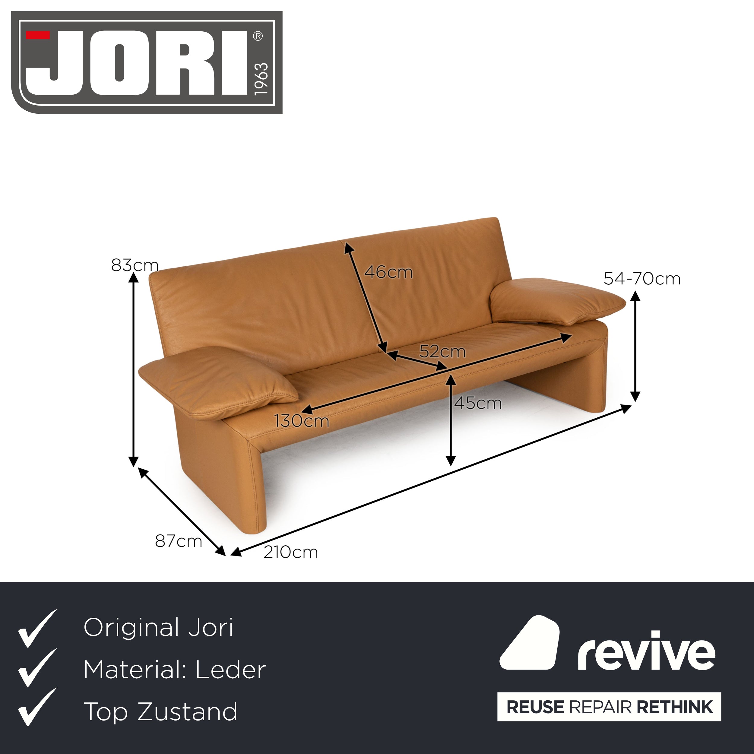 Jori Linea Zweisitzer Leder Zweisitzer Braun manuelle Funktion Sofa Couch