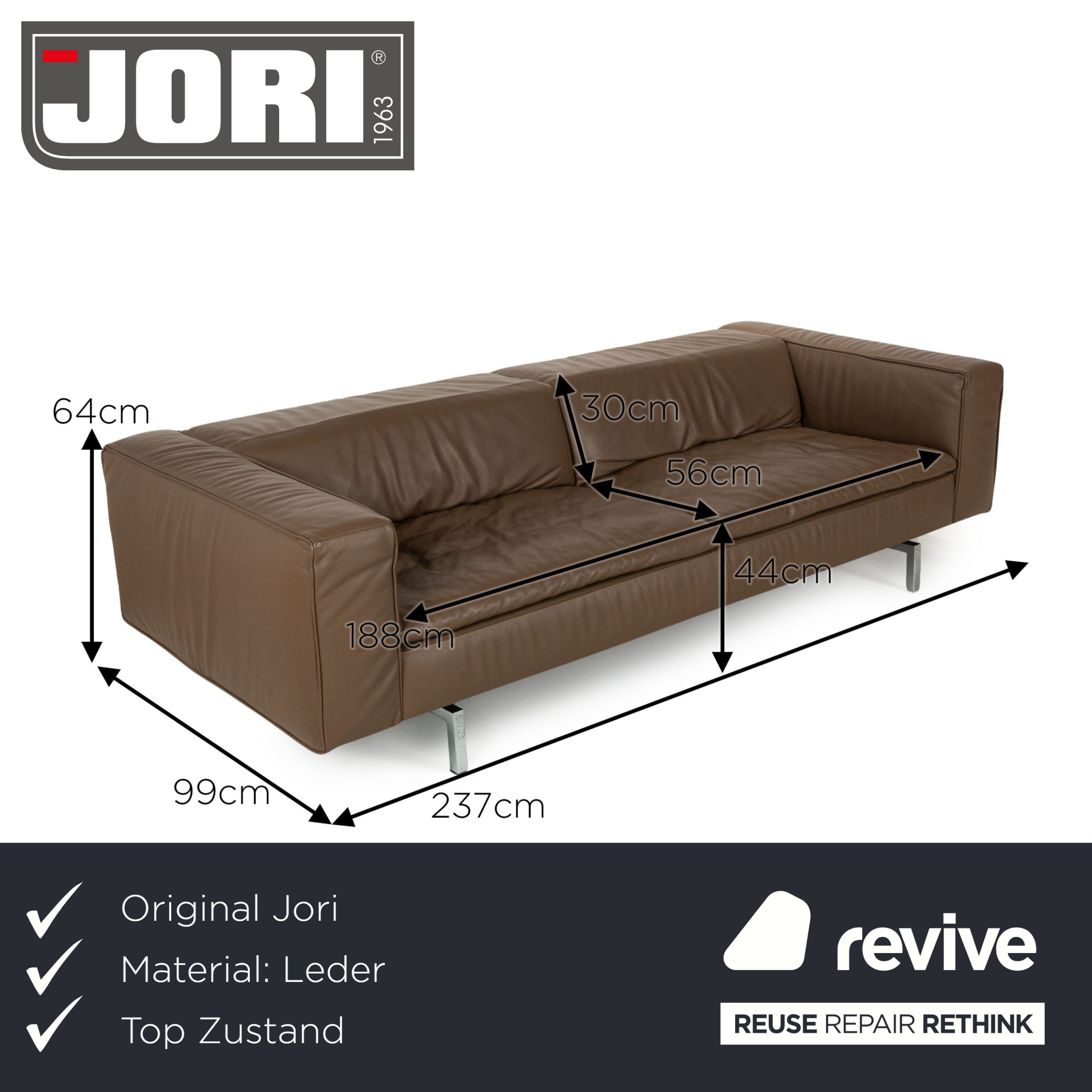 Jori Shiva Leder Viersitzer Braun manuelle Funktion Sofa Couch