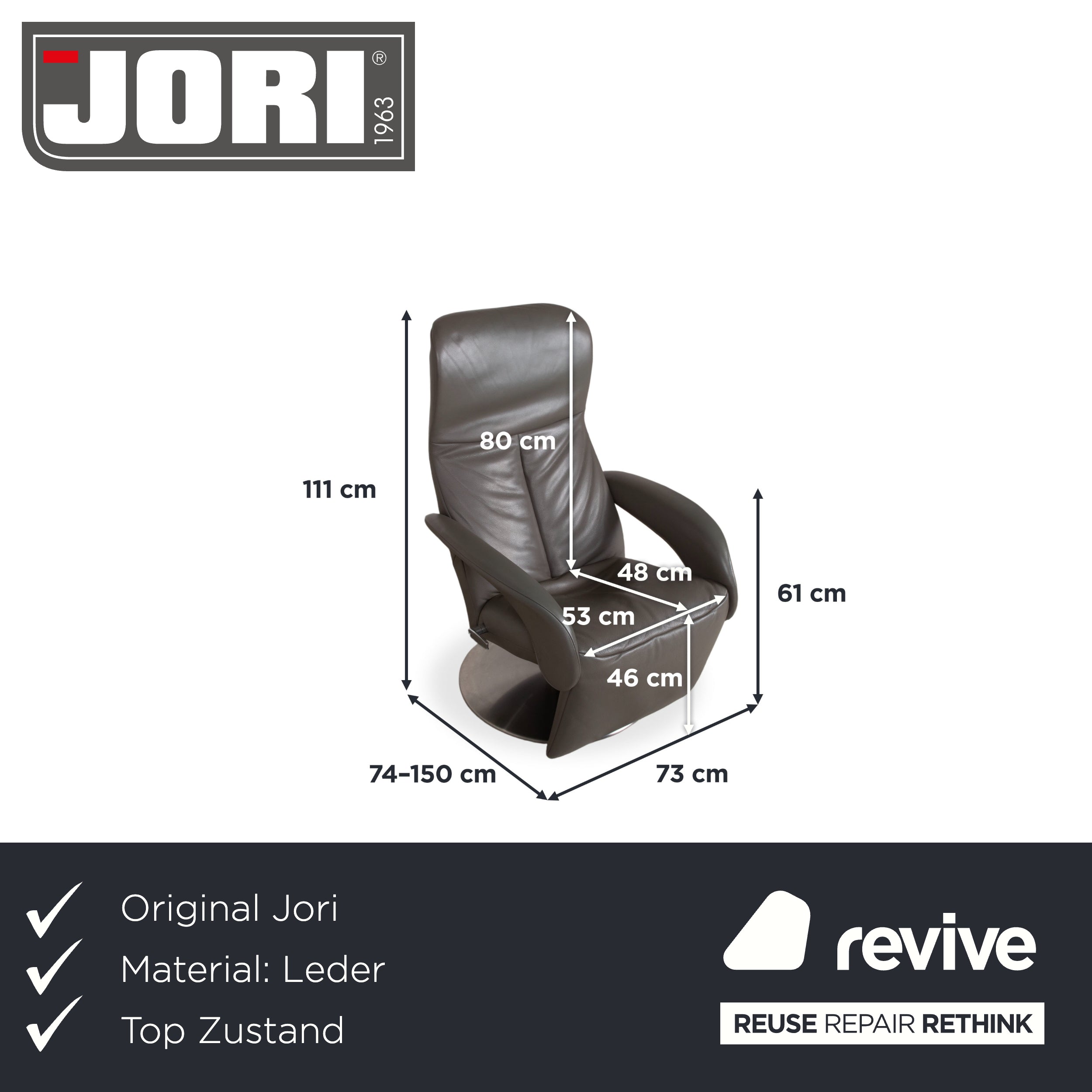 Jori Symphony JR-7960 Leder Sessel Grau Taupe manuelle Funktion Relaxfunktion
